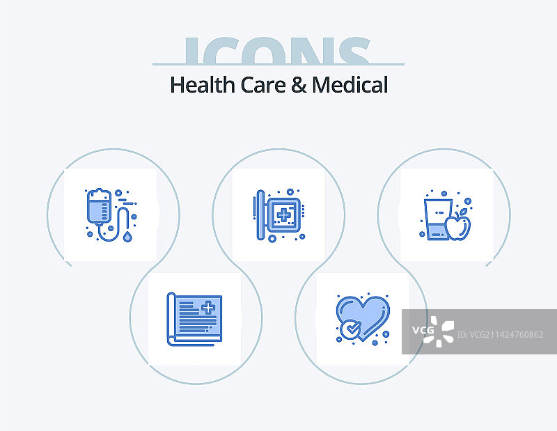 健康护理和医疗蓝色图标包（5个图标）图片素材