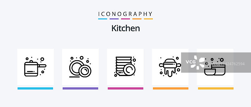 包含手套烹饪的厨房线条图标图片素材