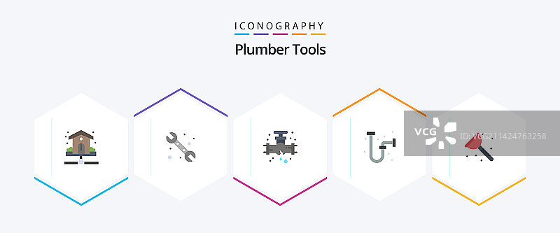 包含浴室的25个扁平图标水管工套装图片素材