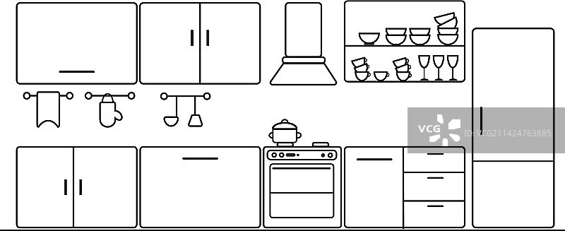 厨房内景线性黑色笔触房间设计图片素材