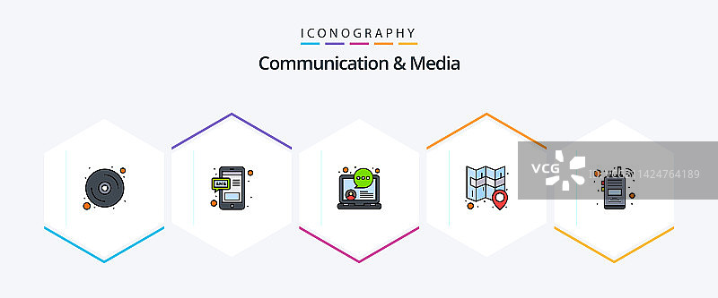 25个已填充的通讯和媒体线性图标包图片素材