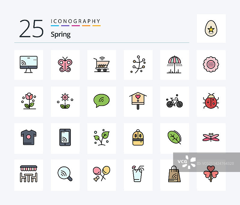 25个春季线性填充图标包图片素材