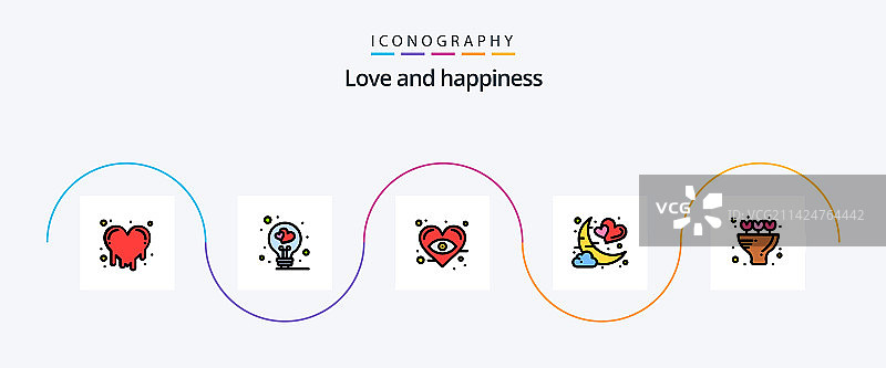 包含的爱情线条填充平面5图标包图片素材