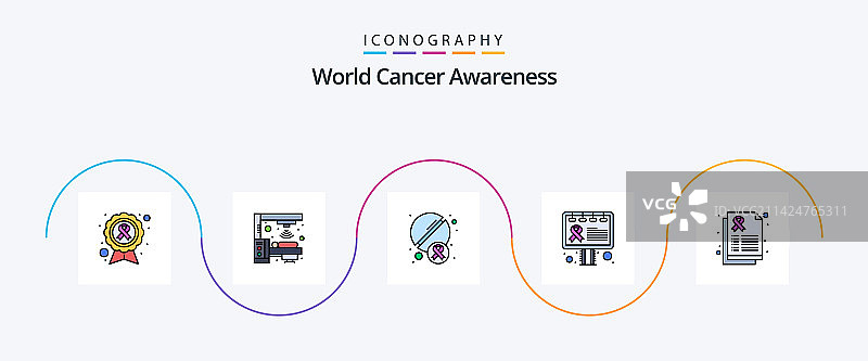 世界癌症意识线性填充扁平图标图片素材