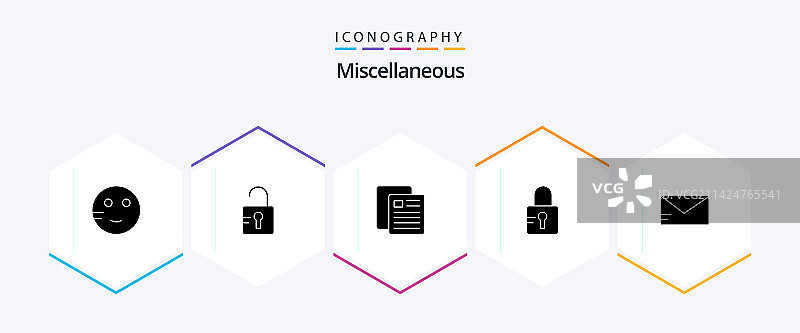 包含电子邮件的25个杂项字形图标包图片素材