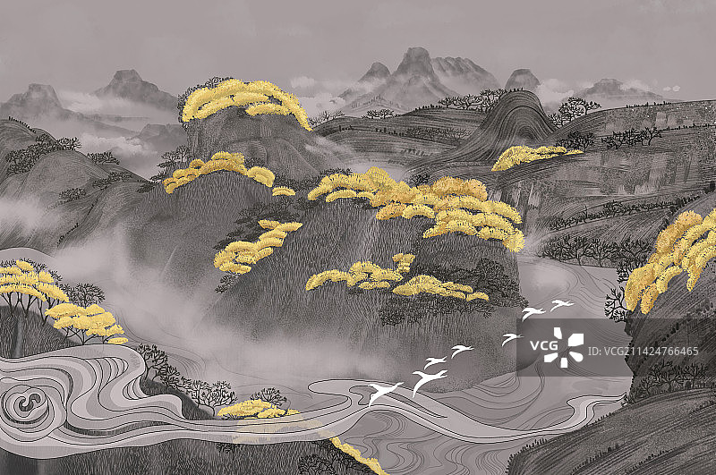 黑白国风-山河气势-武夷山茶-宣传海报图片素材