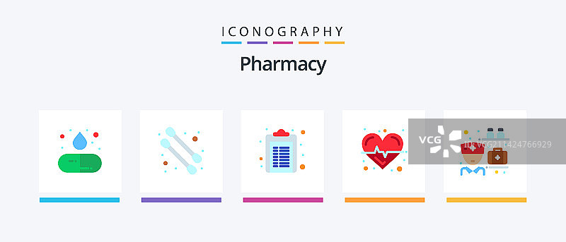 药房扁平风格5图标包，包含药丸图片素材