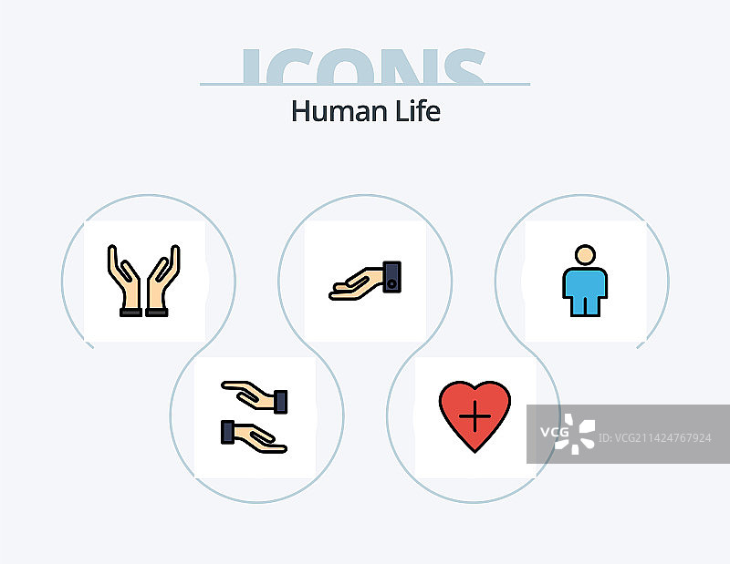 包含救济施舍的填充线条人物图标包图片素材