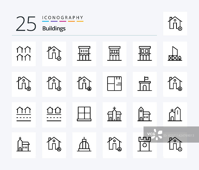 建筑物25线条图标包，包括救生员图片素材