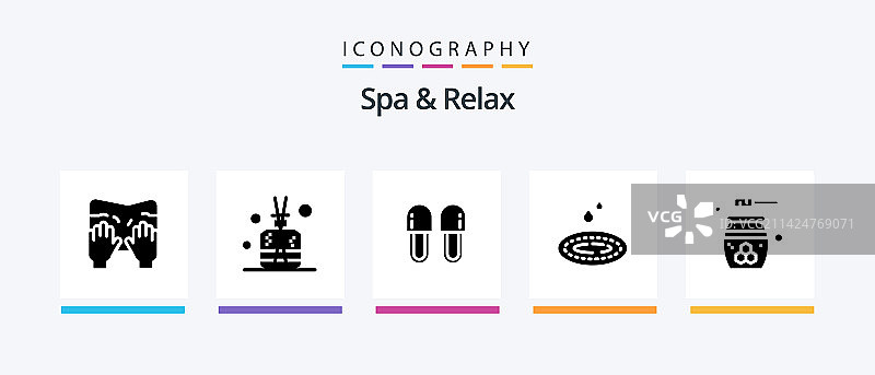 Spa和放松的glyph 5图标包，包括雨图片素材