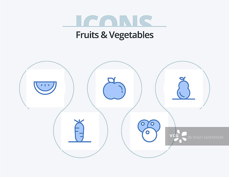 蓝色水果蔬菜图标包（5个图标）图片素材