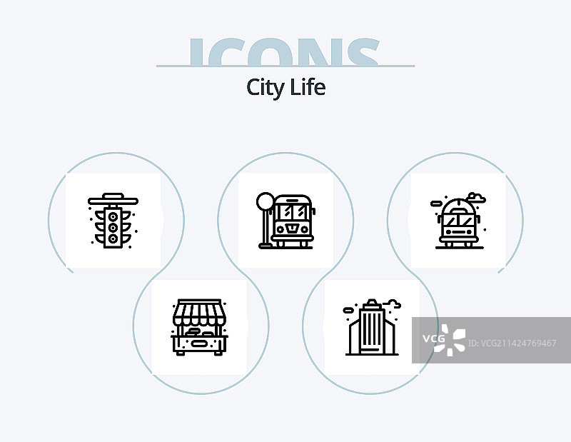 城市生活线条图标包5个图标设计图片素材