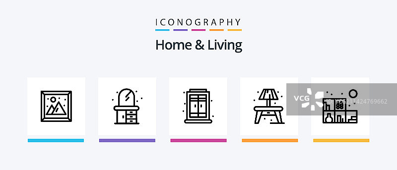 包含灯具的家居生活线性图标图片素材