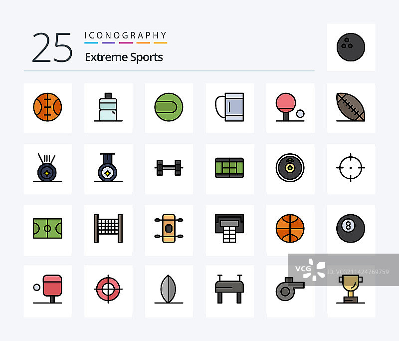 包含运动的25个线条填充体育图标包图片素材