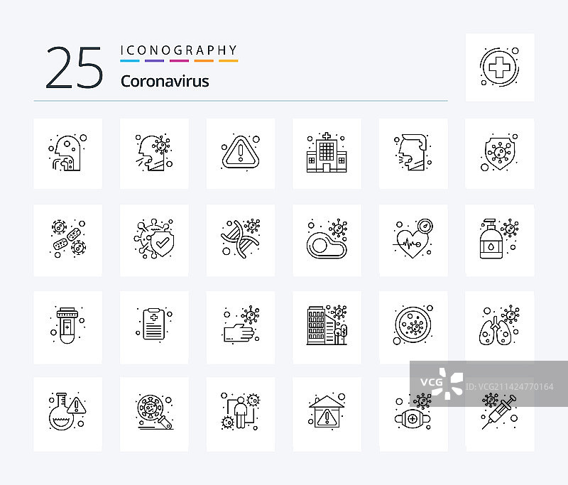 包含盾牌在内的25个冠状病毒线性图标图片素材