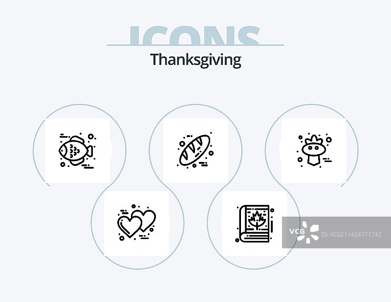 感恩节线性图标套装（5个图标设计）图片素材
