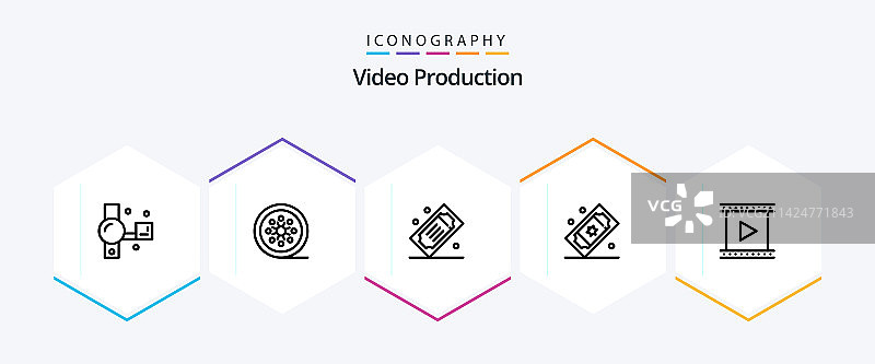 包含电影的25个视频制作线性图标包图片素材