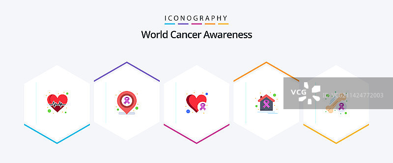 世界癌症意识25个扁平图标包图片素材