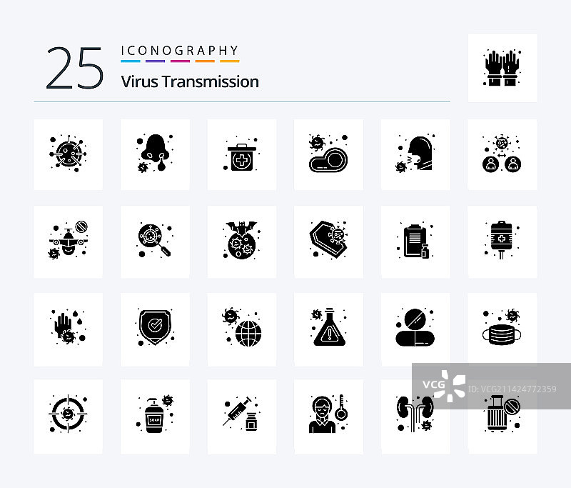 病毒传播25个实体字形图标包图片素材