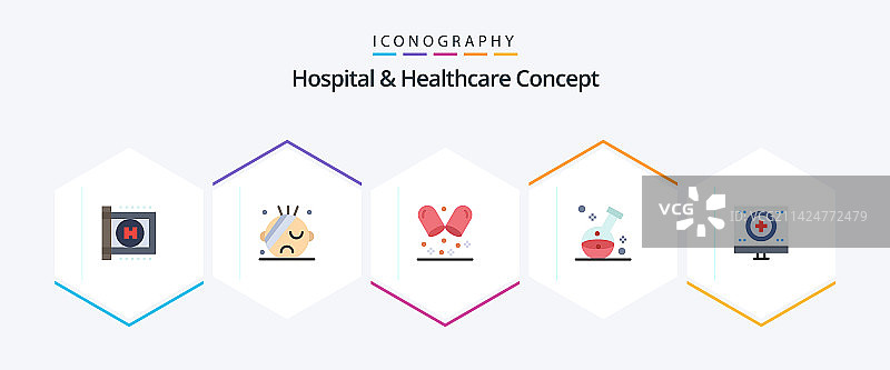 医院和医疗保健概念25个扁平风格图标包图片素材