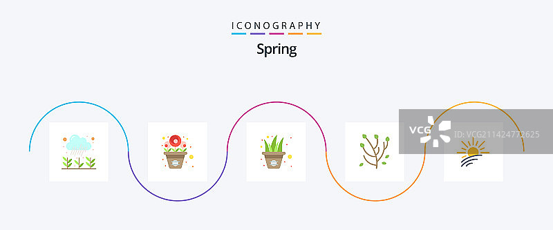 包含灯光的春季扁平5图标包图片素材