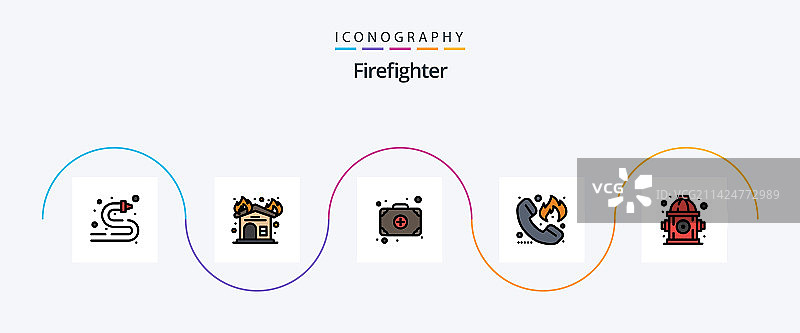 消防员线性填充扁平5图标包图片素材