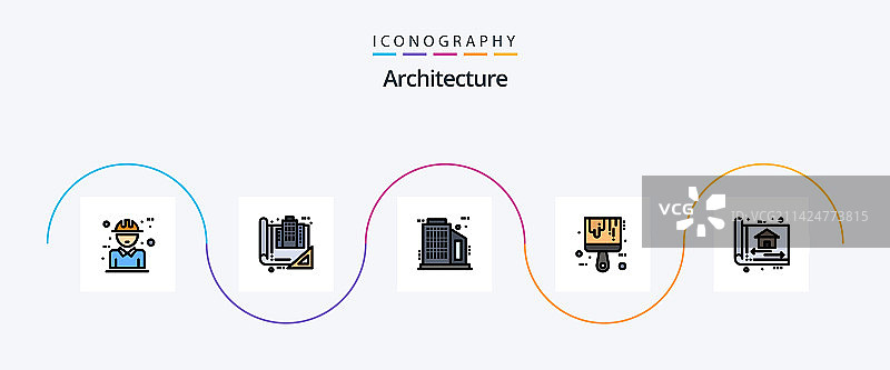 建筑线条填充扁平风5图标包图片素材