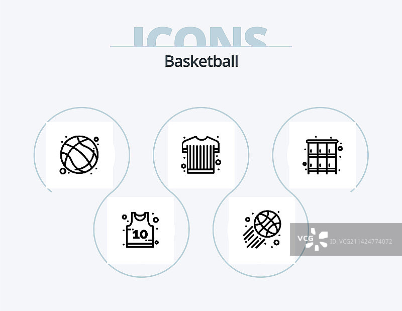篮球线条图标包（5个）图片素材