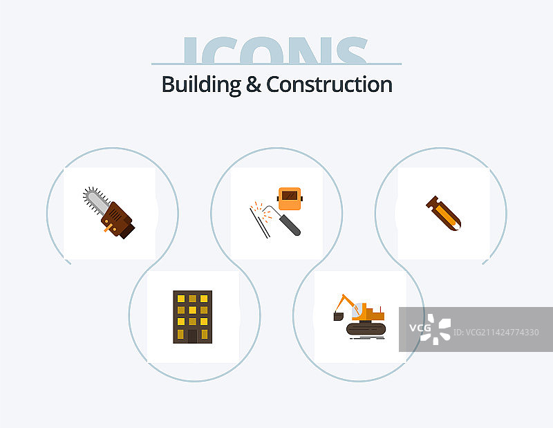 建筑施工扁平图标包5个图标图片素材