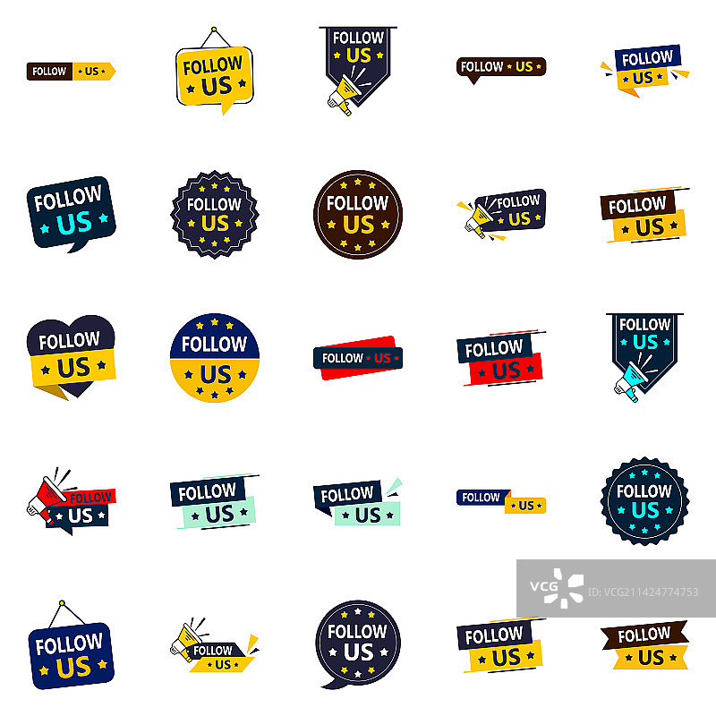 25个用于社交媒体的高质量关注我们图形元素图片素材