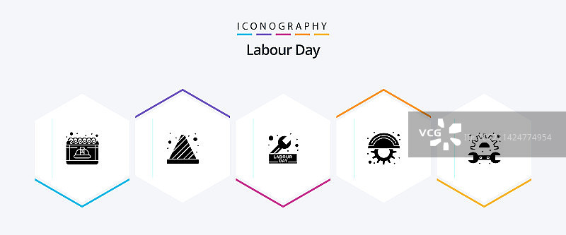 包含齿轮的劳动节25字形图标包图片素材