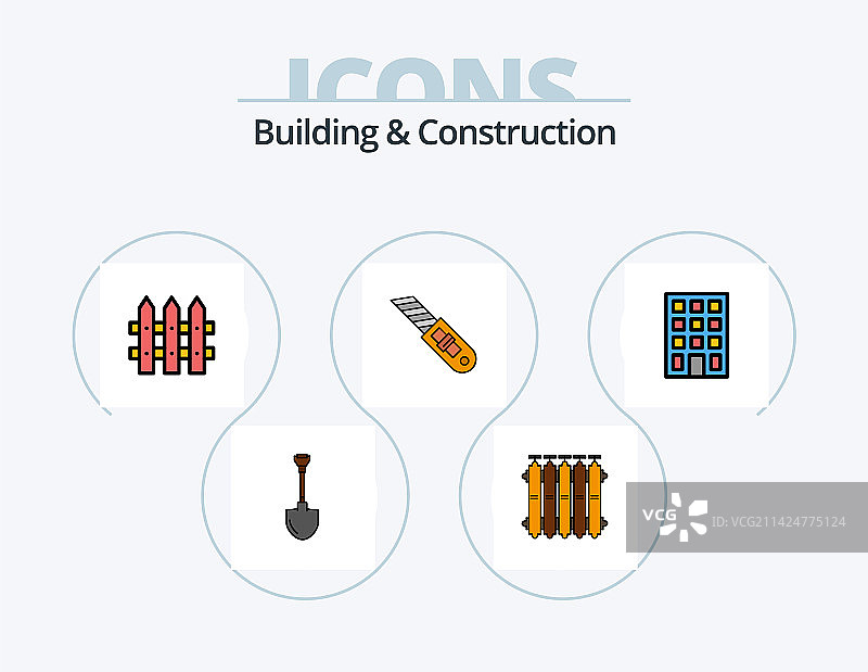 建筑施工线性填充图标包5图片素材