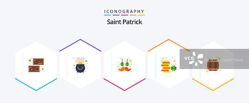 圣帕特里克节25个扁平图标包，包含帕特里克图片素材