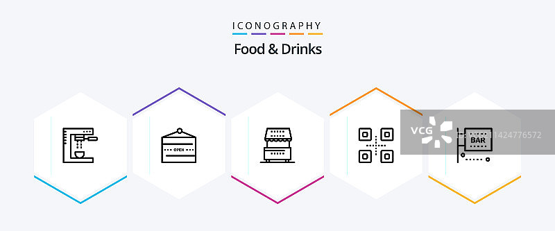 包含食物的25个餐饮线性图标包图片素材