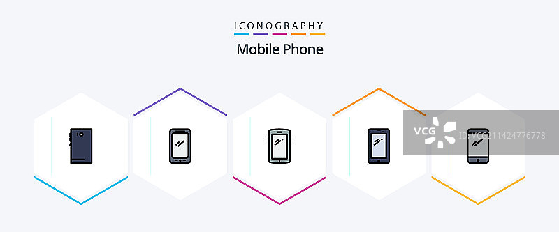 包含安卓系统的25个填充线手机图标包图片素材