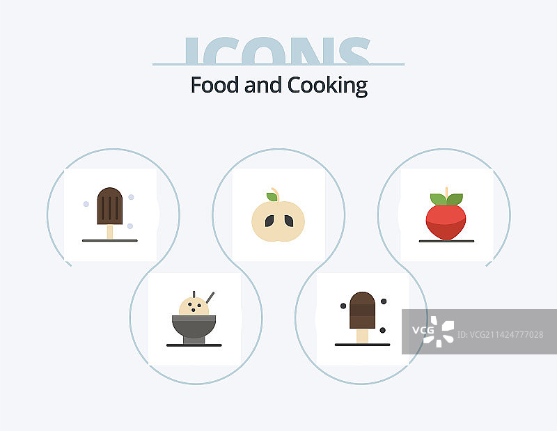食物扁平图标包：5款美食蔬菜图标设计图片素材