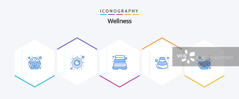 健康蓝色图标包，包括碗和水疗图片素材