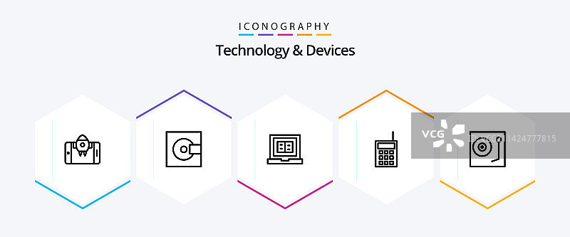 包含对讲机的25个设备线性图标包图片素材