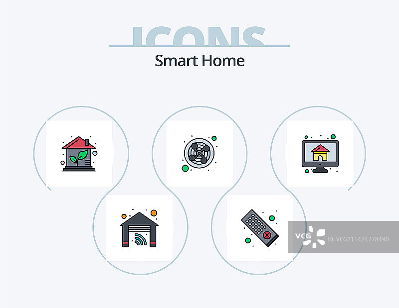 智能家居线性填充图标包，5个图标设计图片素材