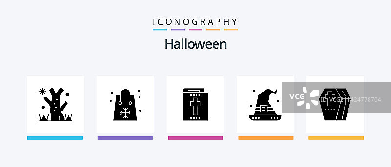 包含恐怖元素的万圣节字形图标5件套图片素材