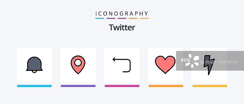 包含推特线条填充的五图标包图片素材