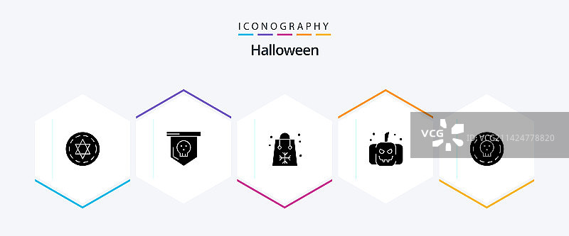 万圣节25个图标字形包，包含万圣节元素图片素材
