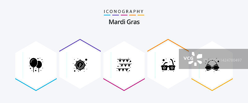 狂欢节25个字形图标包，包含纸张图片素材