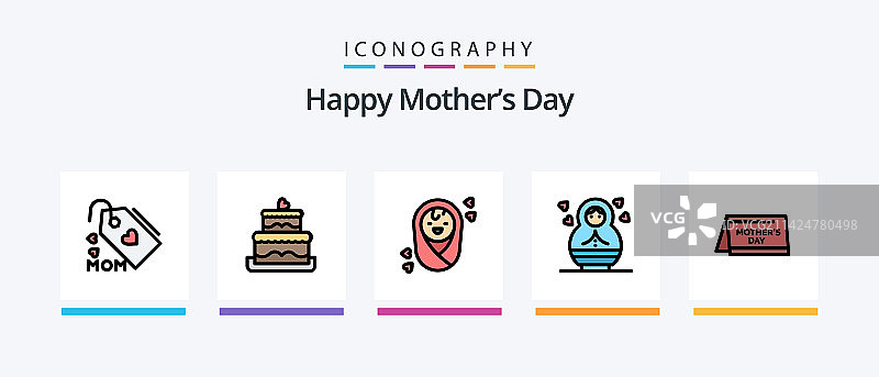 母亲节快乐线性填充图标包5个图片素材