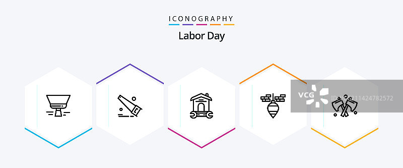 劳动节25个线性图标包，包含工具图片素材