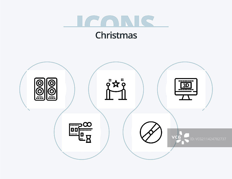 圣诞节线条图标包5个图标设计：雪花图片素材