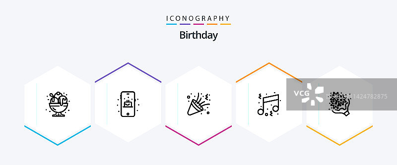 包含生日的25个生日线性图标包图片素材