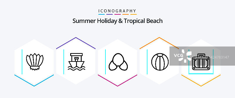 包含玩具沙滩在内的25个海滩线性图标图片素材