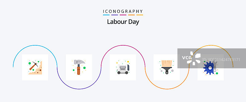 五一劳动节5个扁平图标包图片素材