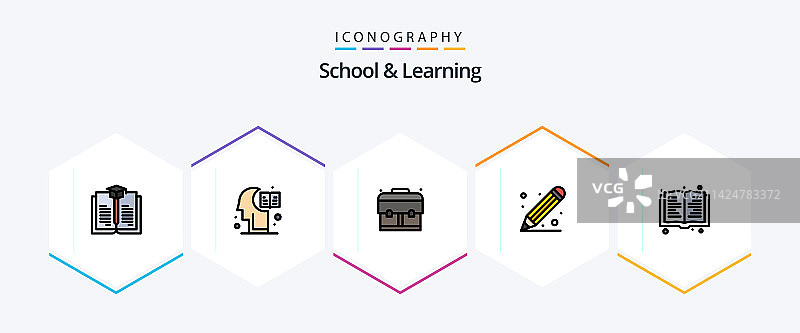 学校和学习25个填充线图标包图片素材